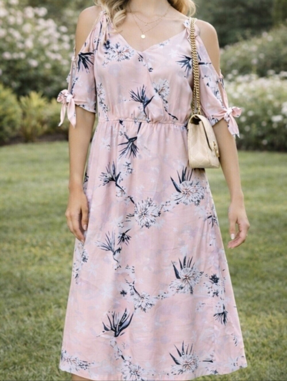Kismet Sierra Dress NWT Size Small Pink Floral Tie Shoulder Boho Rayon Midi